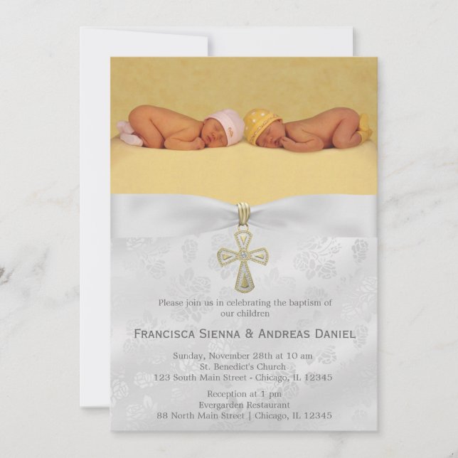 Invitation Baptême Roses d'argent avec photo (Devant)