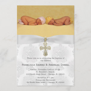 Invitation Baptême Roses d'argent avec photo