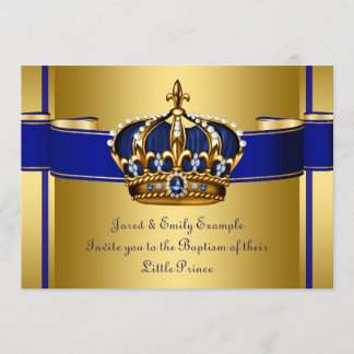 Invitation Baptême royal bleu et or