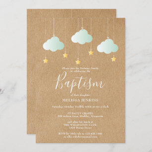 Invitation Baptême rustique, baptême, jumelage d'étoiles