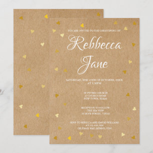 Invitation Baptême Rustique Cœur Doré