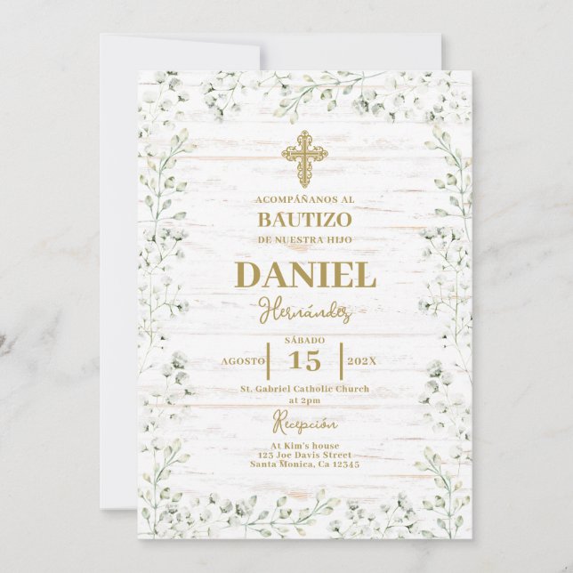 Invitation Baptême rustique espagnol (Devant)