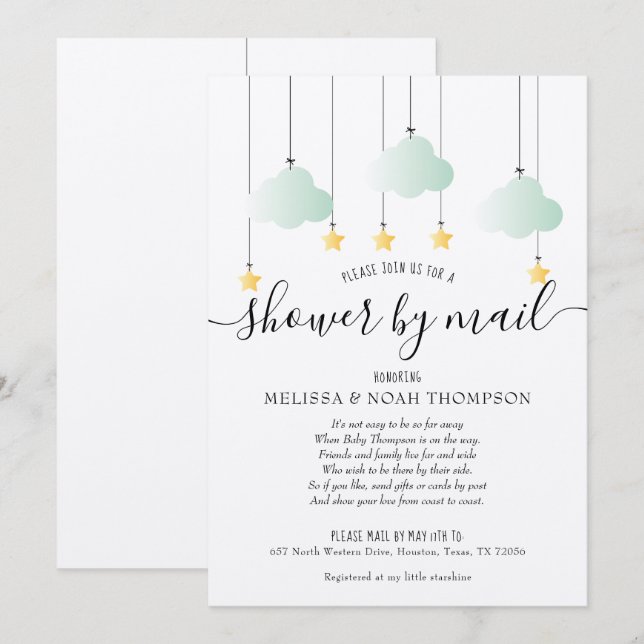 Invitation Baptême rustique par la poste, Sprinkle de longue  (Devant / Derrière)