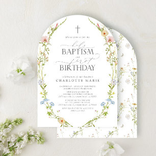 Invitation Baptême Saint et 1er anniversaire Fleur sauvage Na