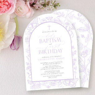 Invitation Baptême Saint et 1er anniversaire Lilac Lavender F