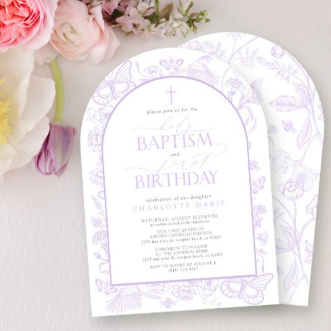 Invitation Baptême Saint et 1er anniversaire Lilac Lavender F (Créateur téléchargé)