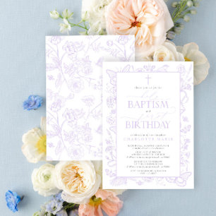 Invitation Baptême Saint et 1er anniversaire Lilac Lavender F