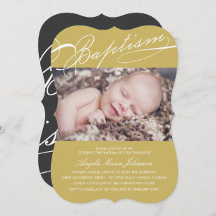 Invitation Baptême scénarisé Croix de Rosaire Gold Photo reli