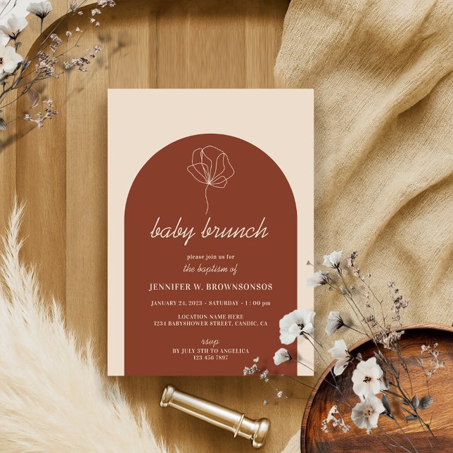 Invitation Baptême simple de bébé boho botanique en terre cui (Créateur téléchargé)