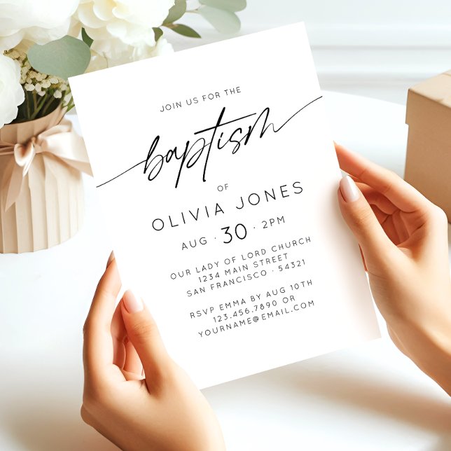Invitation Baptême simple élégant Christening Script minimal (Créateur téléchargé)