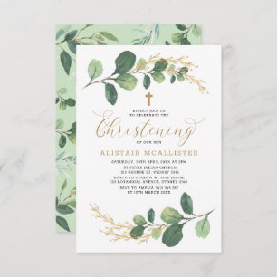 Invitation Baptême simple et élégant de verdure d'aquarelle