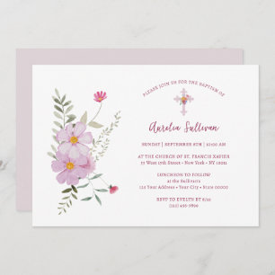 Invitation Baptême simple Fleur sauvage