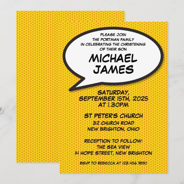 Invitation Baptême simple moderne Baptême Christening Fun Com (Devant / Derrière)