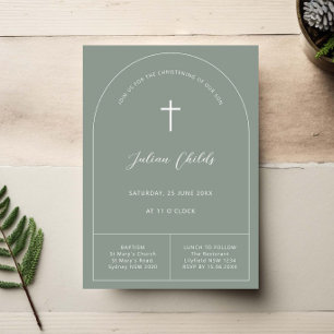 Invitation Baptême simple sauge vert minimaliste