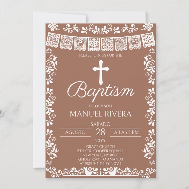 Invitation Baptême Terracotta Papel Picado (Devant)