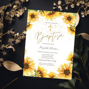 Invitation Baptême Tournesols Croix d'Or