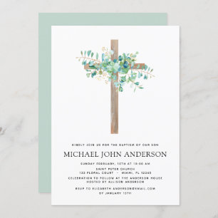 Invitation Baptême Verdure Eucalyptus Sage Botanique Invitat