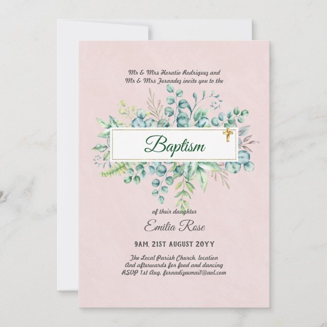 Invitation Baptême vert Bautizo Bautismo Christening Invi (Devant)