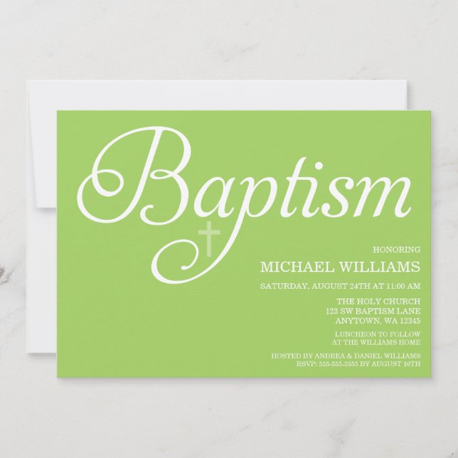 Invitation Baptême vert doux pour le script (Devant)