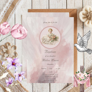 Invitation Baptême vintage fille bébé