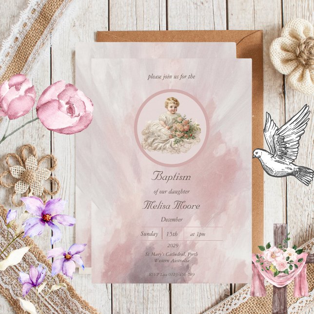 Invitation Baptême vintage fille bébé (Créateur téléchargé)