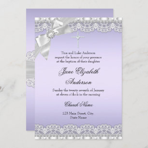 Invitation Baptême violet dentelle de diamant chic