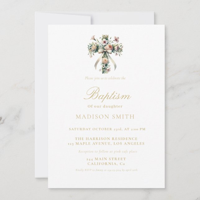 Invitation Baptim élégant Fleur sauvage Garden (Devant)