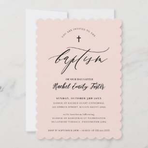 Invitation BAPTISM calligraphie minimale élégant rose pâle