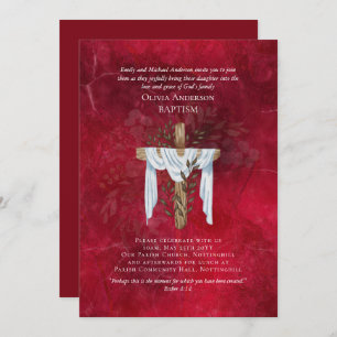 Invitation BAPTISM classique et élégant Ruby Red