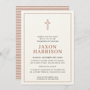 Invitation BAPTISM moderne croix minimale simple argile brun