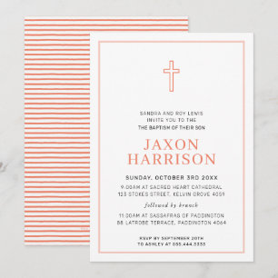 Invitation BAPTISM moderne Croix minimale simple terre cuite