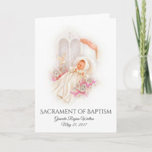 Invitation Baptismal Baby Girl Pink Flowers Card