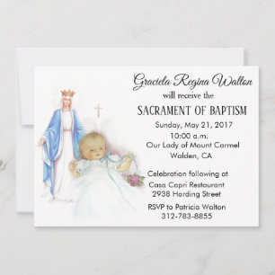 Invitation Baptismal Baby Girl Vintage Vierge Marie Invitatio