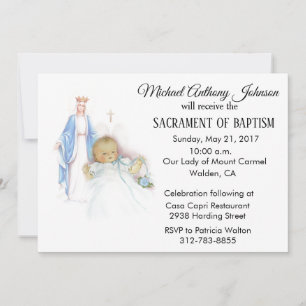 Invitation Baptismal bébé garçon Vierge Vintage Marie Invitat