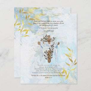 INVITATION BAPTISME Élégant BUDGET Aqua Blue Gold
