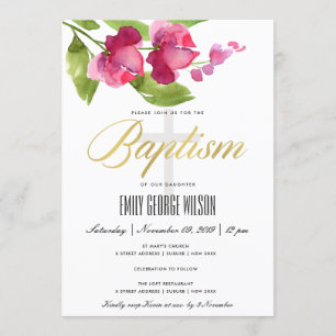 INVITATION BAPTISME FLORAL ROSE ROSE CLAIR LAVÉ À L'EAU