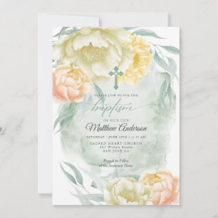 Invitation BAPTISME Ivoire Rustique Soleil Jaune Floral