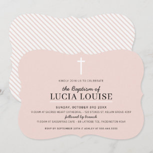 Invitation BAPTISME MODERNE Croix minimale simple rose pâle f