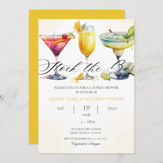 Invitation Bar à cocktails de douche mixte pour couples Moder (Devant / Derrière)