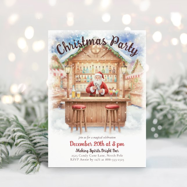 Invitation Bar à cocktails de Noël Merry & Bright Santa (Créateur téléchargé)