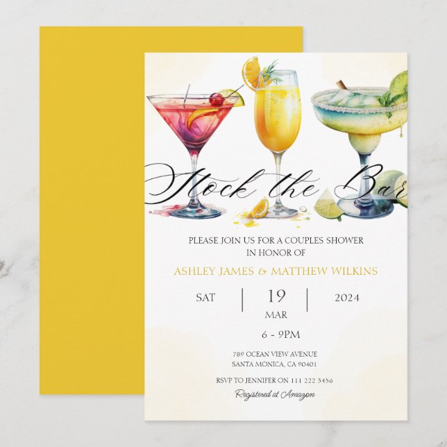 Invitation Bar à cocktails moderne pour couples en douche co- (Devant / Derrière)