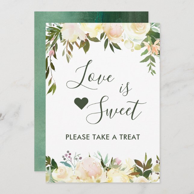 Invitation Bar à desserts de l'amour fleuri rustique verdure  (Devant / Derrière)