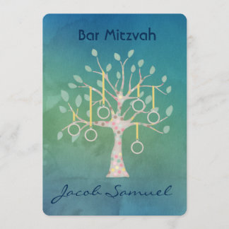 Invitation Bar Bat Bnai Arbre de vie Mitzvah Aquarelle bleu