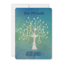 Bar Bat Bnai Arbre de vie Mitzvah Aquarelle Bleu