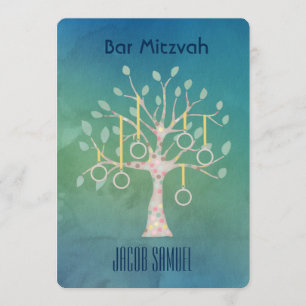 Invitation Bar Bat Bnai Arbre de vie Mitzvah Aquarelle Bleu