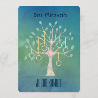 Invitation Bar Bat Bnai Arbre de vie Mitzvah Aquarelle Bleu