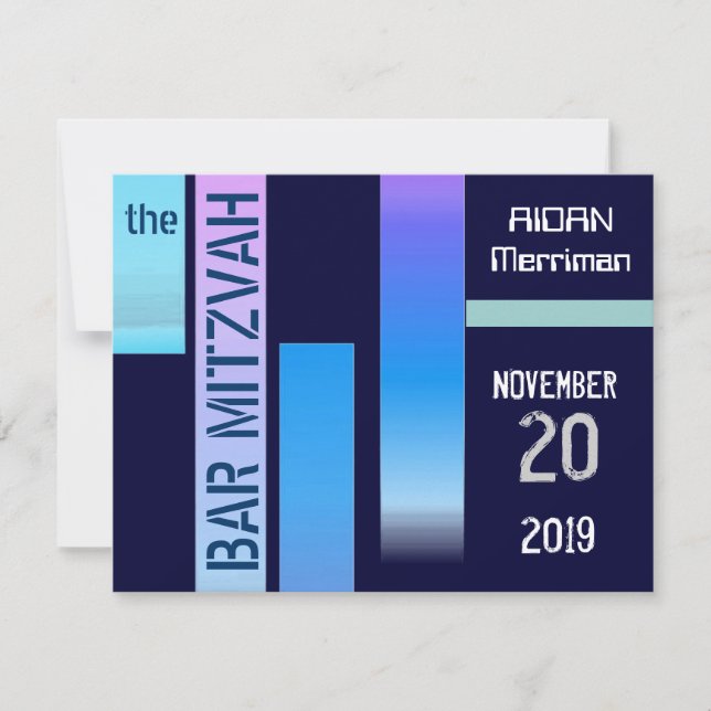 Invitation Bar Bat mitzvah Blue Stripes Mitzvah (Devant)