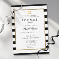 Bar, Bat Mitzvah Classique Rayure Noir Blanc Or 
