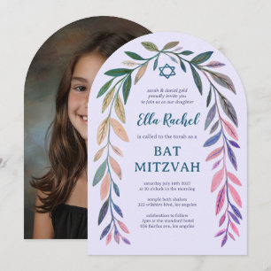 Invitation Bar Bat Mitzvah Photo à l'aquarelle botanique Arch