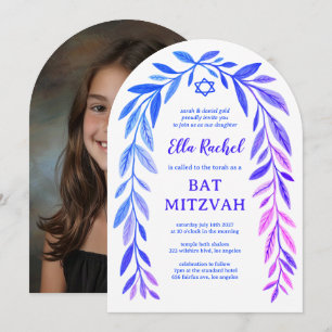 Invitation Bar Bat Mitzvah Photo à l'aquarelle botanique sous
